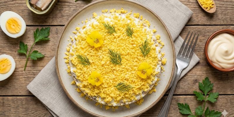 Salată «Mimoza»: Rețeta clasică pas cu pas cu gramaje exacte și calorii