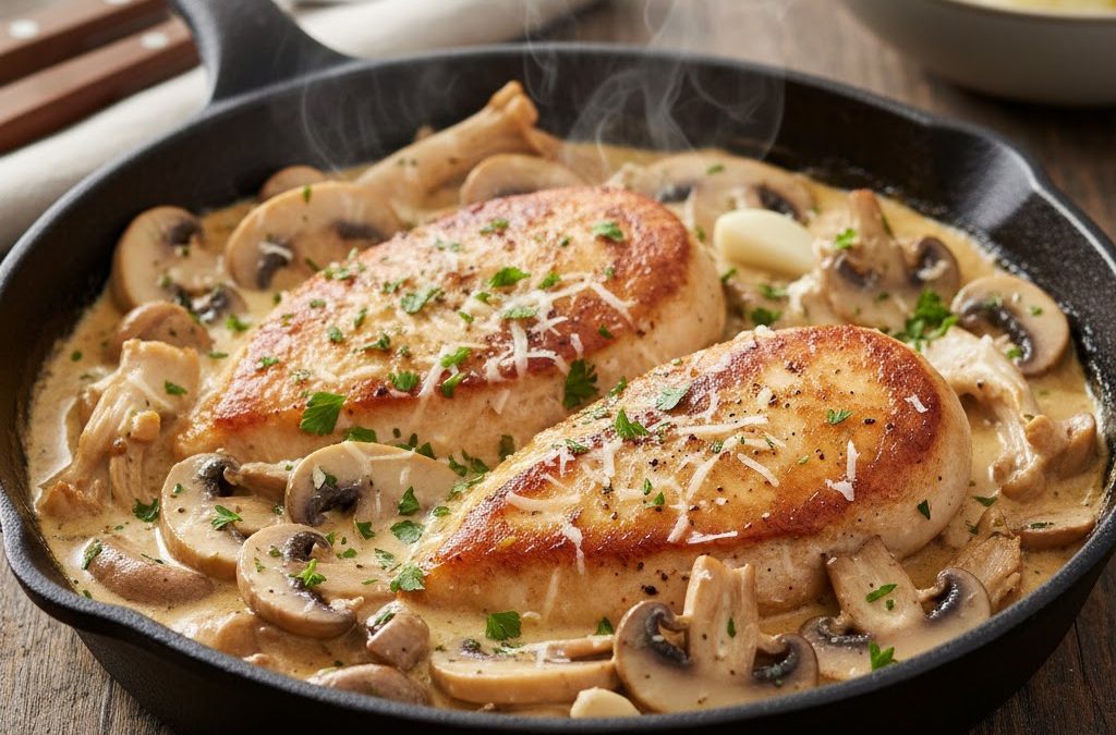 pui cu ciuperci si smantana