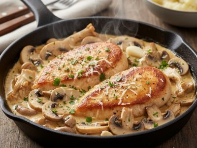 pui cu ciuperci si smantana